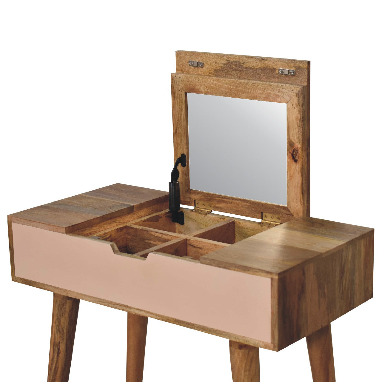 mini blush pink dressing table with foldable mirror