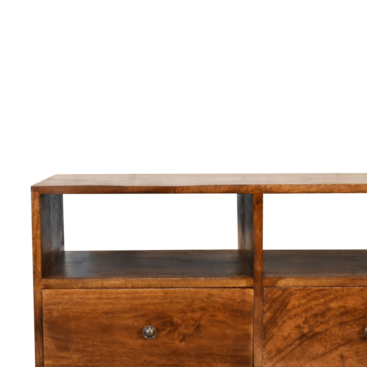 chestnut nordic style tv unit with 3 drawers