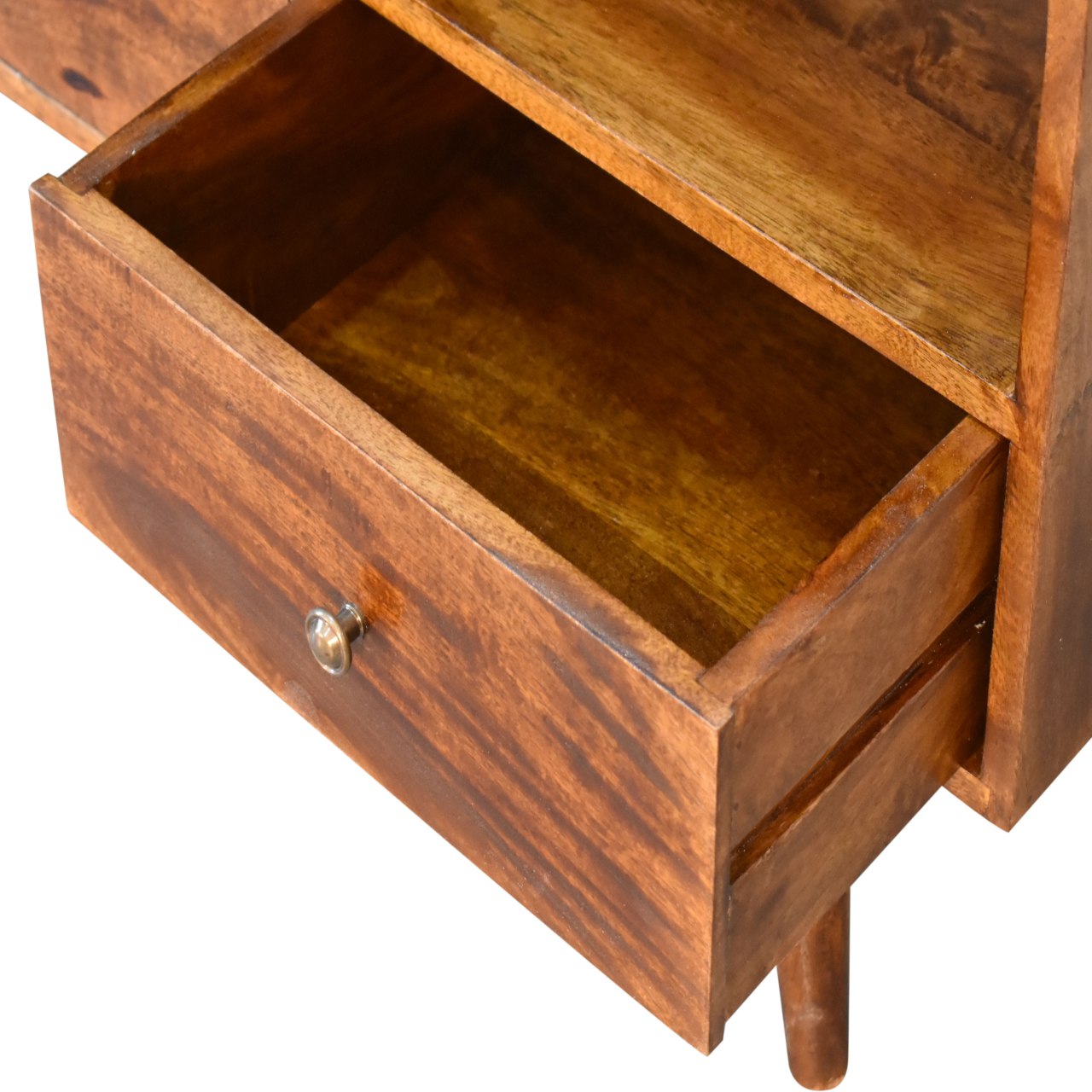 chestnut nordic style tv unit with 3 drawers