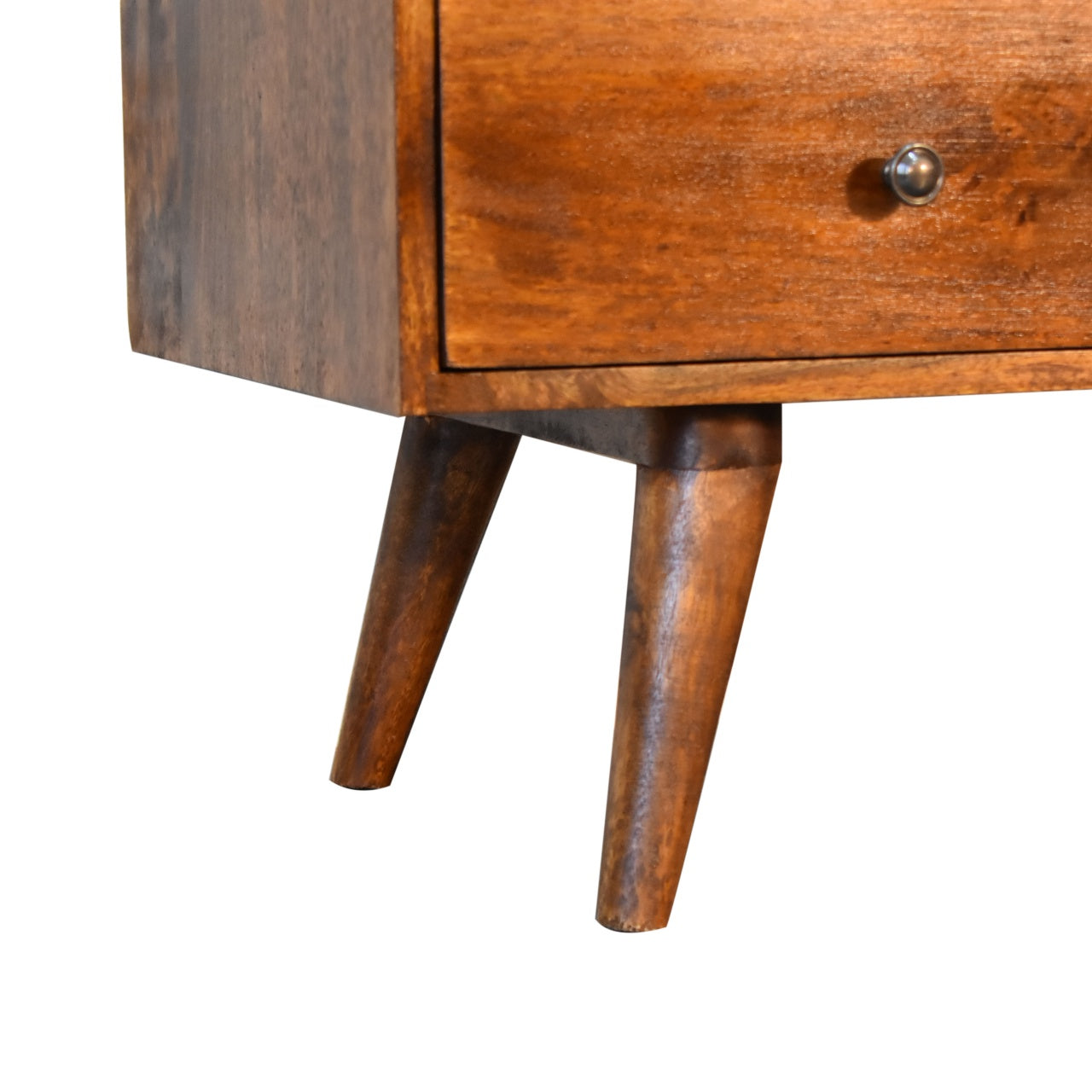 chestnut nordic style tv unit with 3 drawers