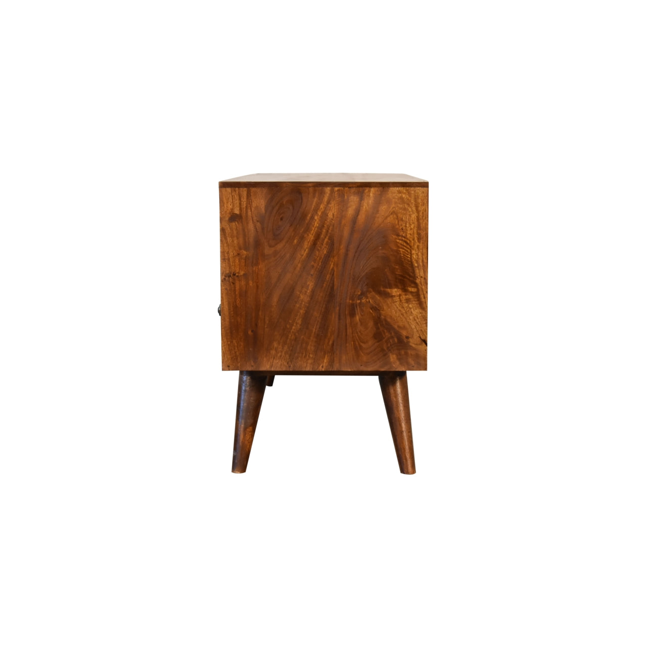 chestnut nordic style tv unit with 3 drawers