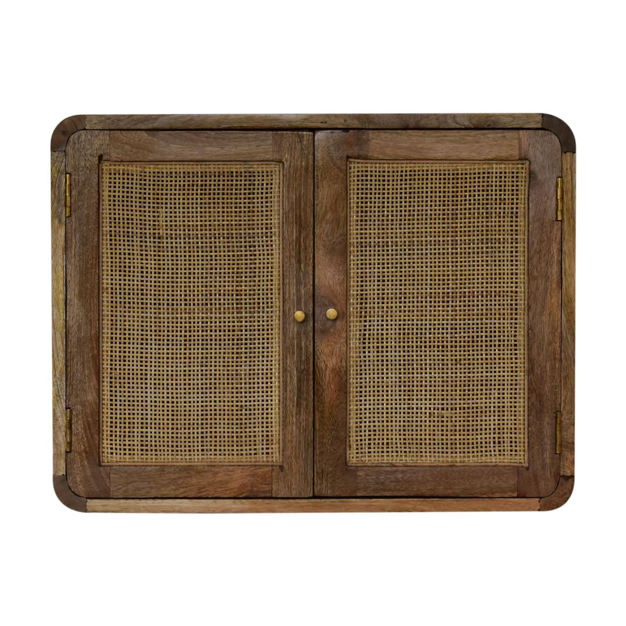 grey washed wall mounted woven cabinet