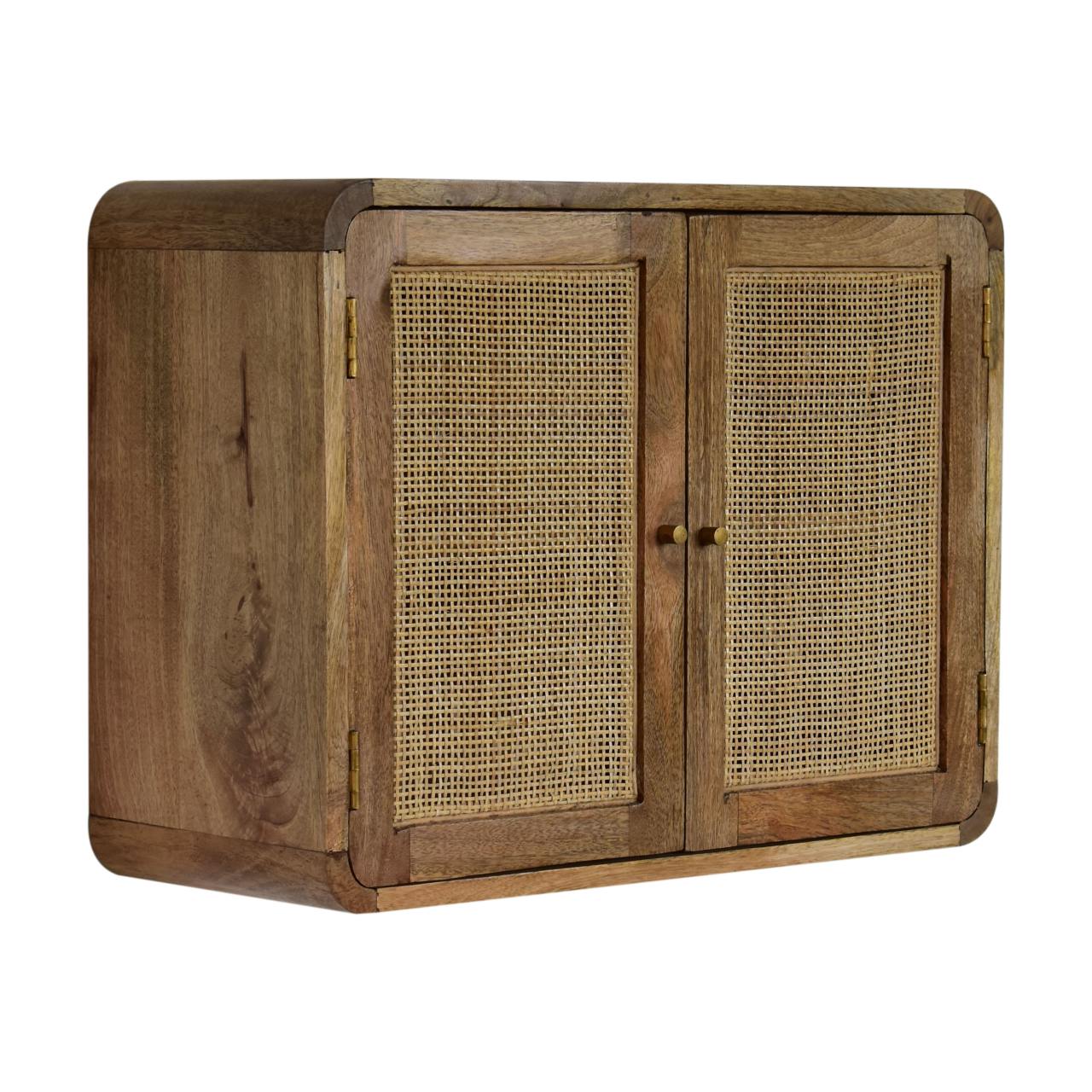 grey washed wall mounted woven cabinet
