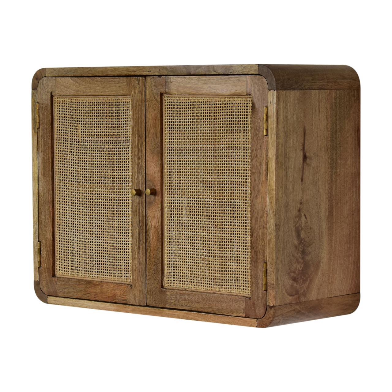 grey washed wall mounted woven cabinet