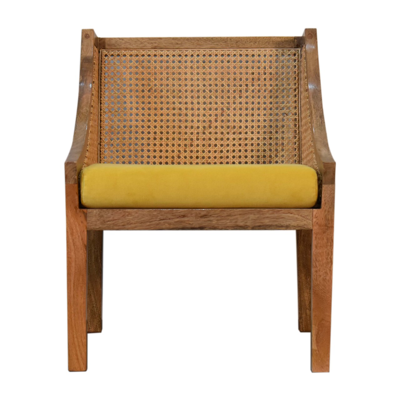 mustard cotton velvet rattan chair