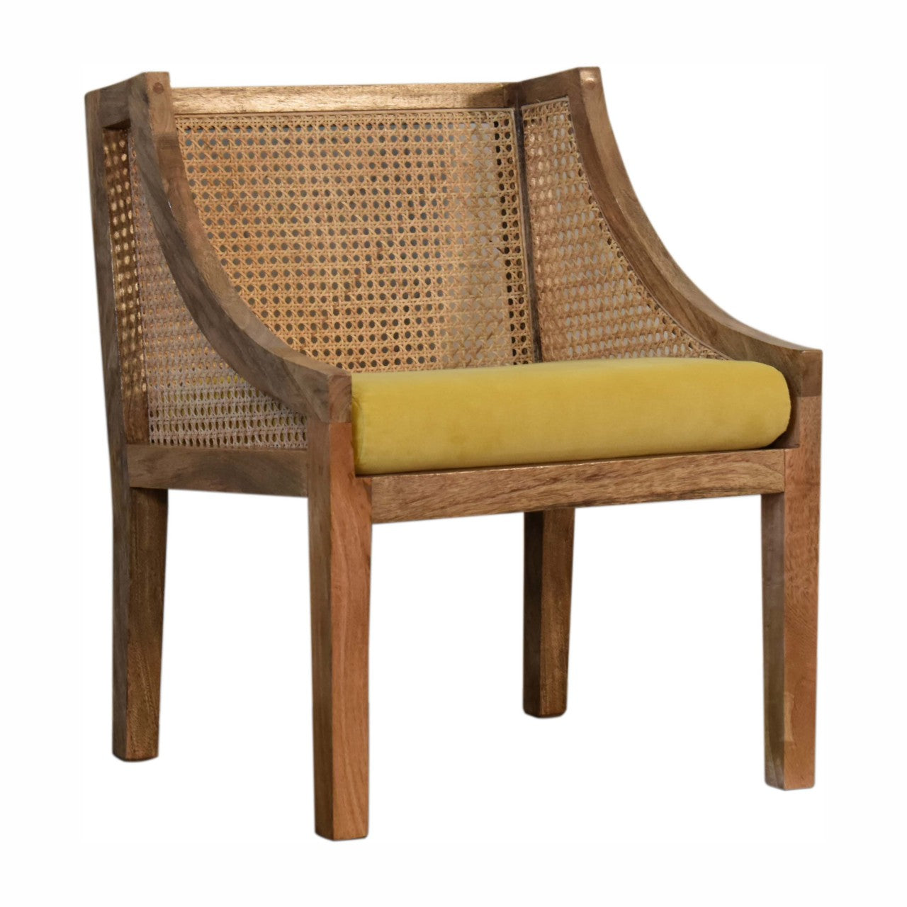 mustard cotton velvet rattan chair