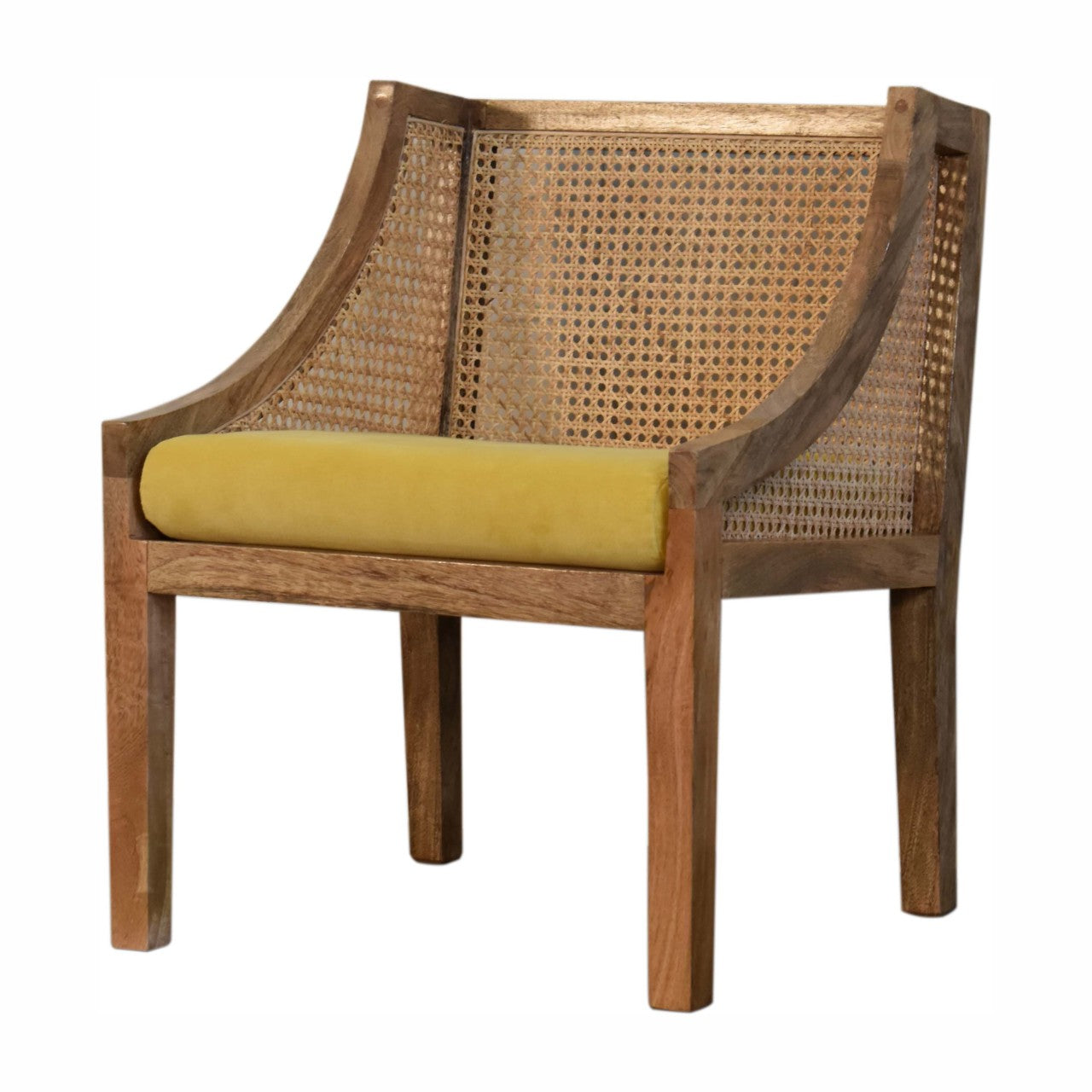 mustard cotton velvet rattan chair