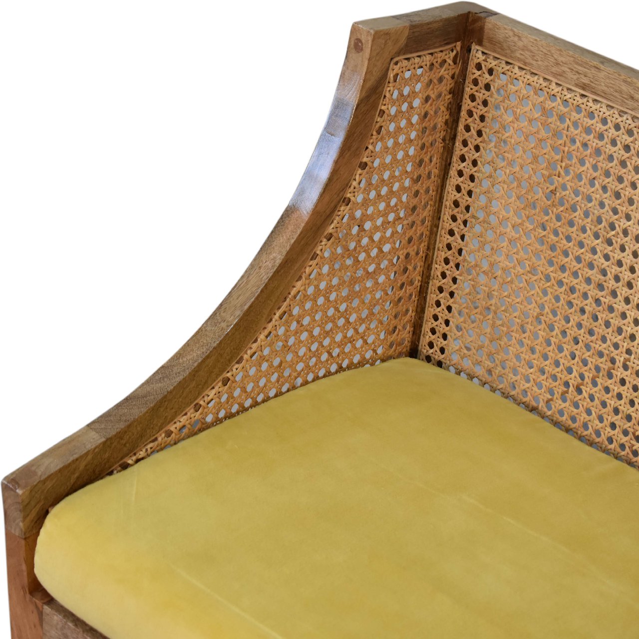 mustard cotton velvet rattan chair