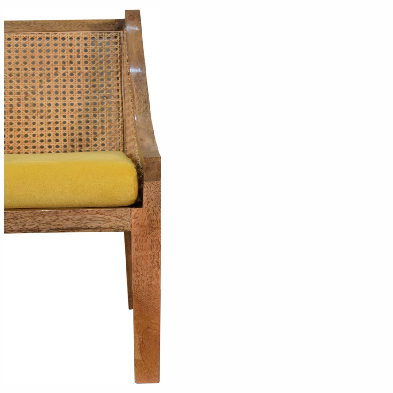 mustard cotton velvet rattan chair