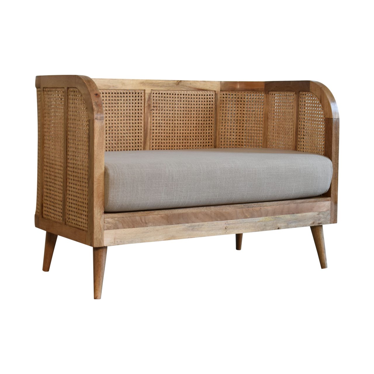 grey tweed rattan sofa