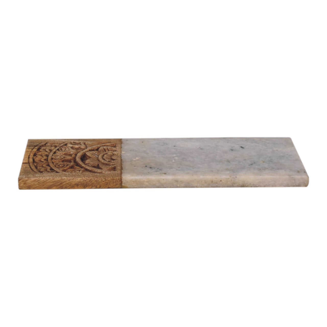rectangle marble and carved wood chopping board