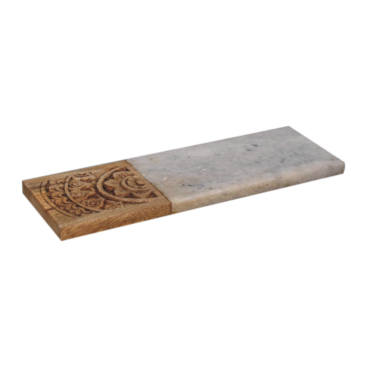 rectangle marble and carved wood chopping board