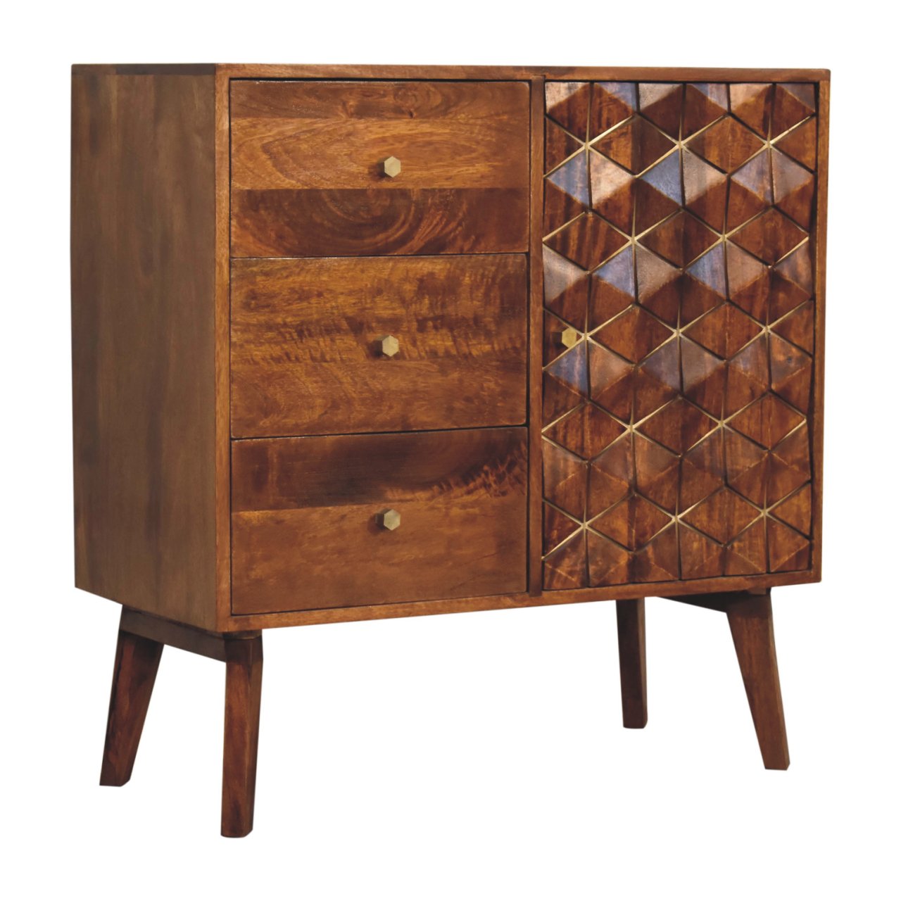chestnut cubed brass inlay cabinet