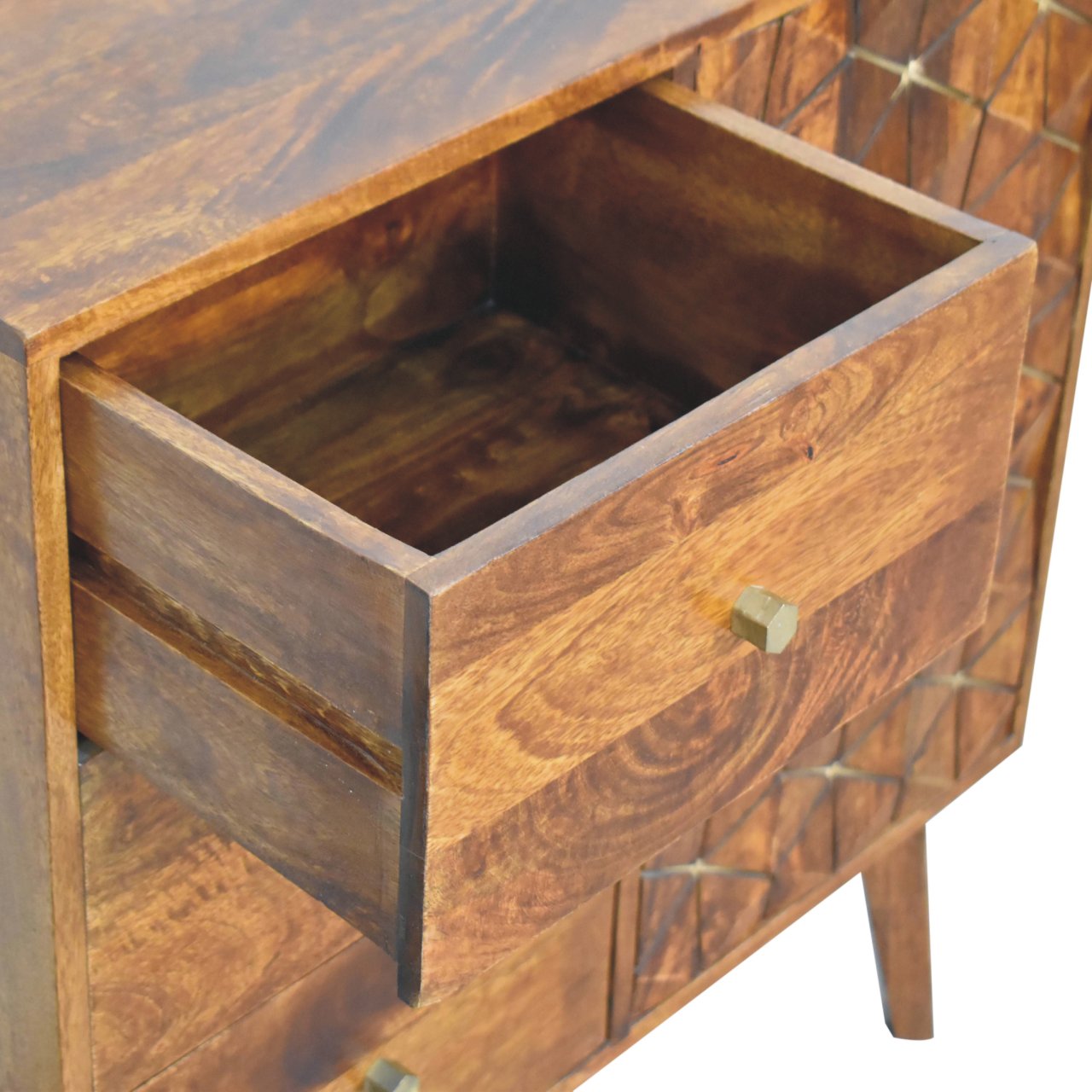 chestnut cubed brass inlay cabinet