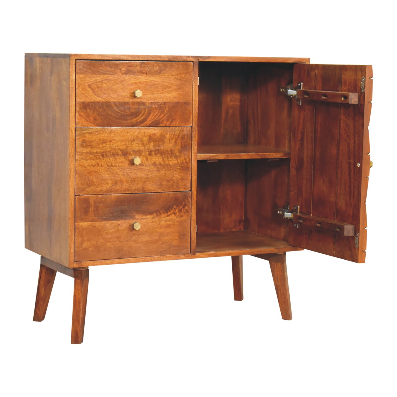 chestnut cubed brass inlay cabinet