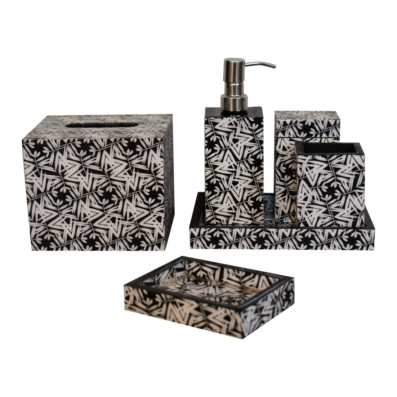 aztec printed mango wood bathroom set