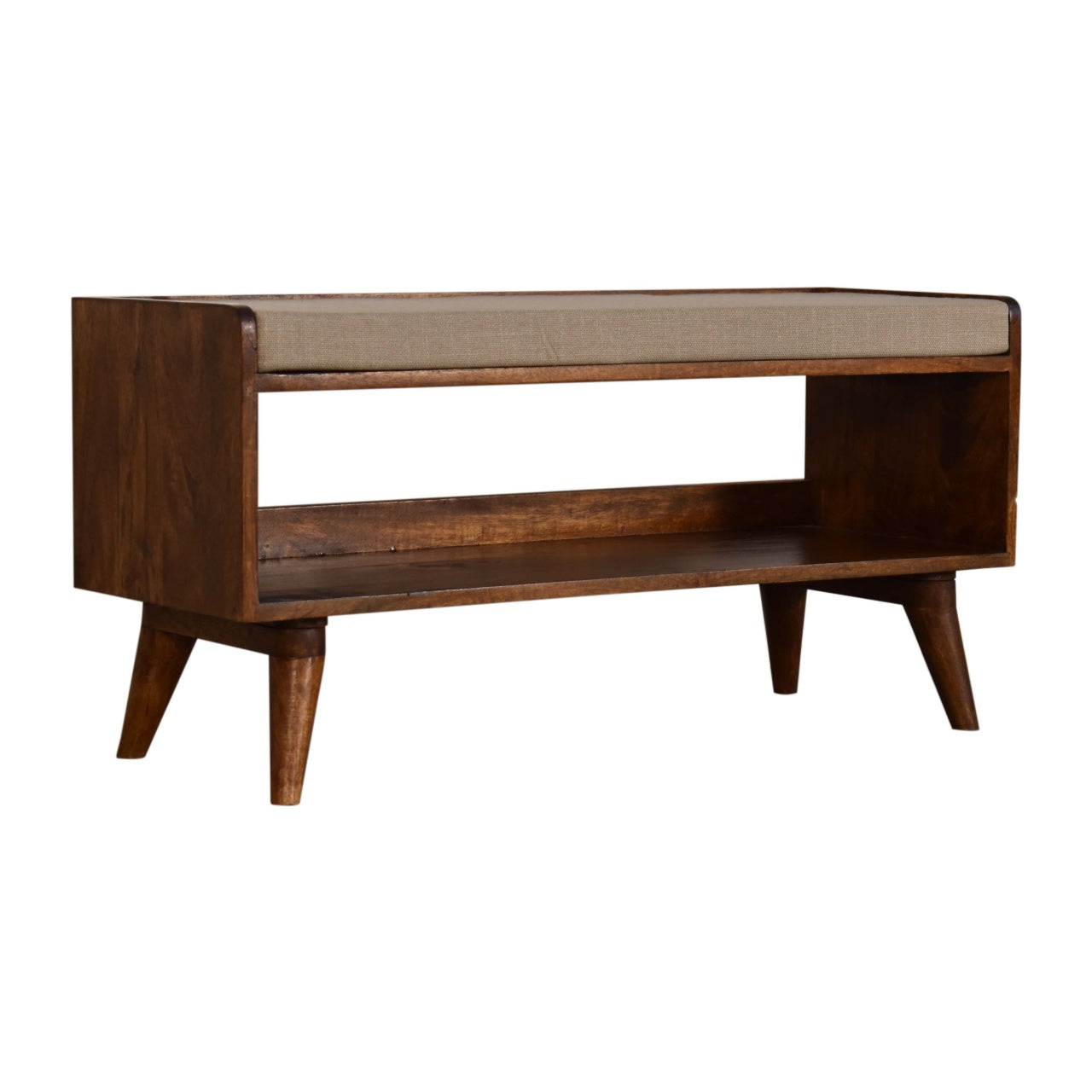 Solid Wood Nordic Chestnut Finish Storage Bench with Seat Pad