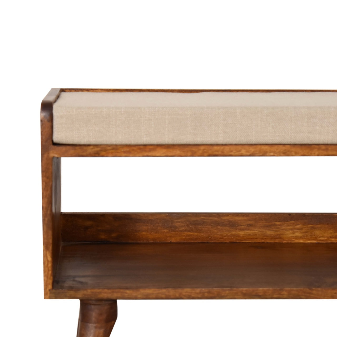 Solid Wood Nordic Chestnut Finish Storage Bench with Seat Pad