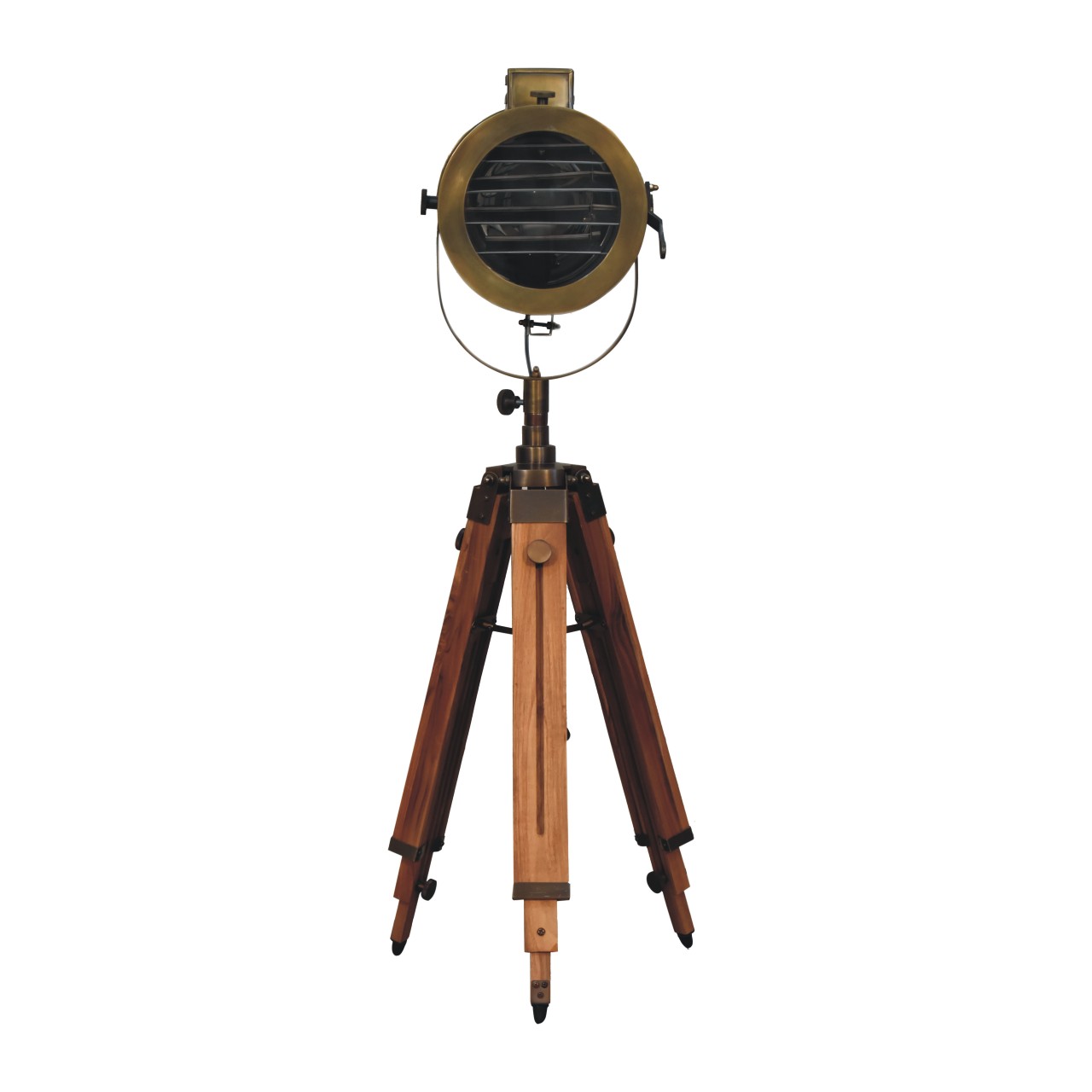 brass antique tripod fold spotlight floor lamp