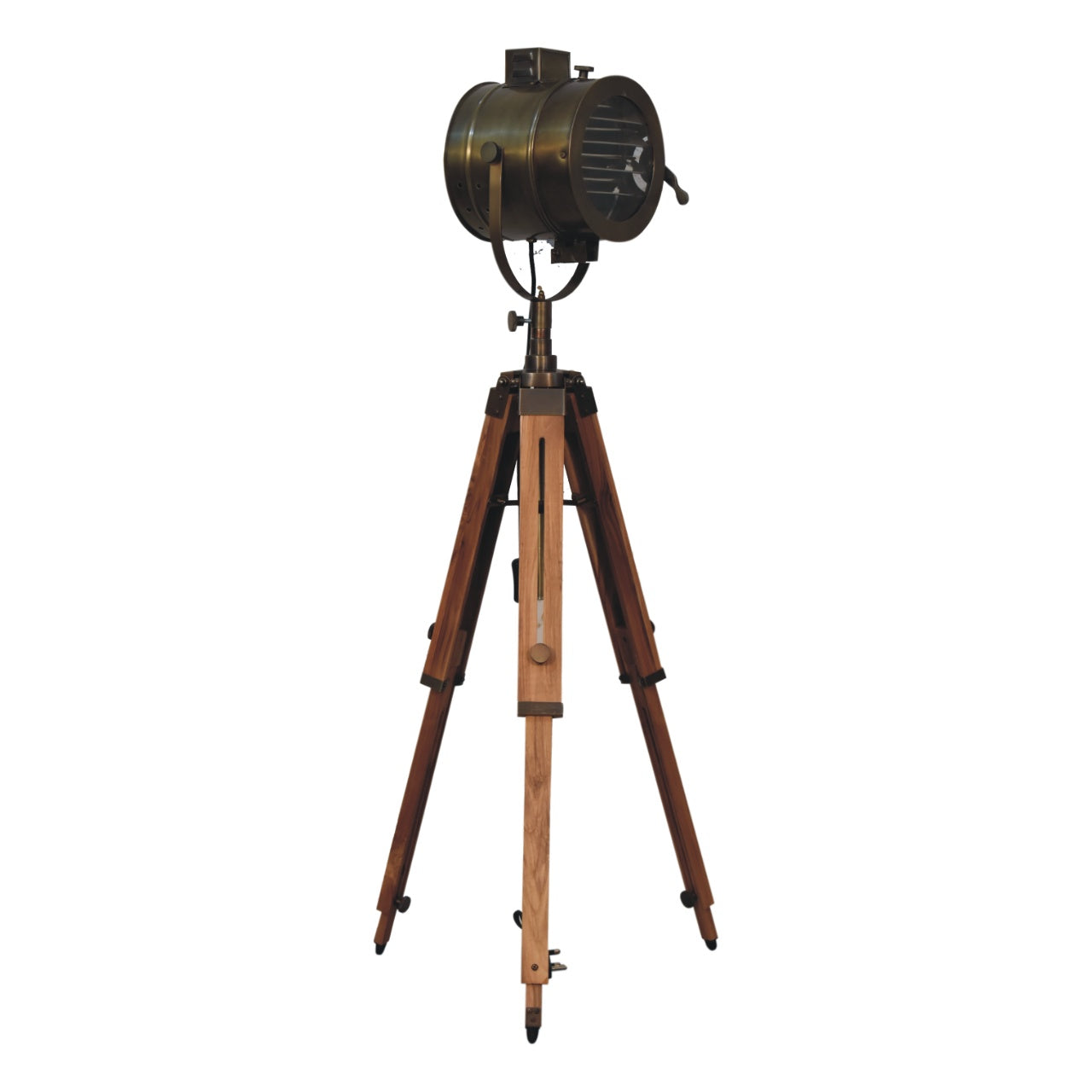 brass antique tripod fold spotlight floor lamp