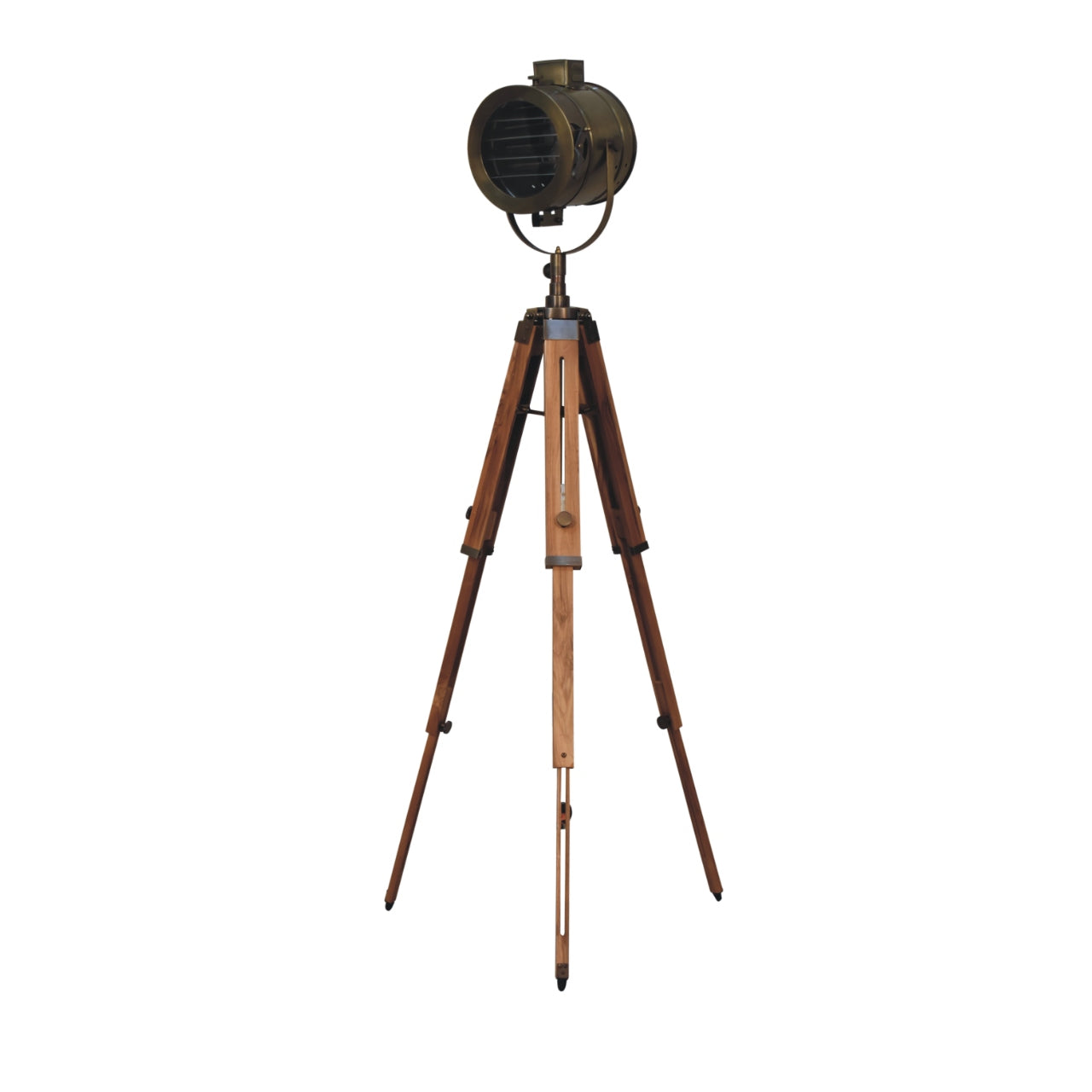 brass antique tripod fold spotlight floor lamp