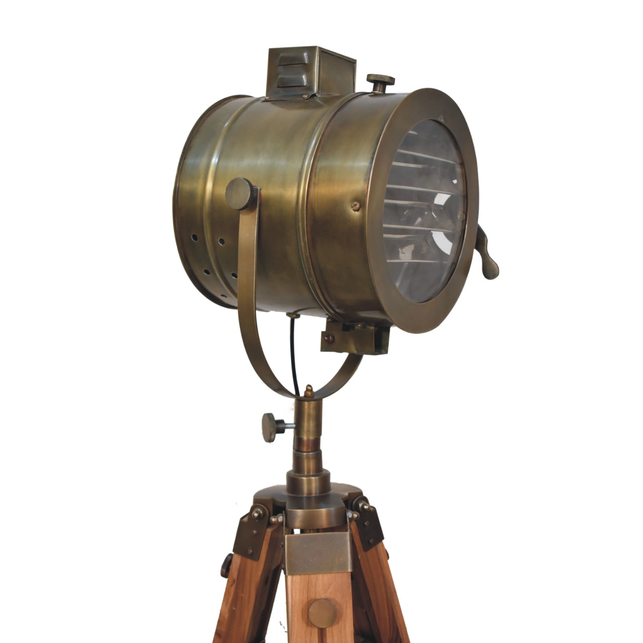 brass antique tripod fold spotlight floor lamp