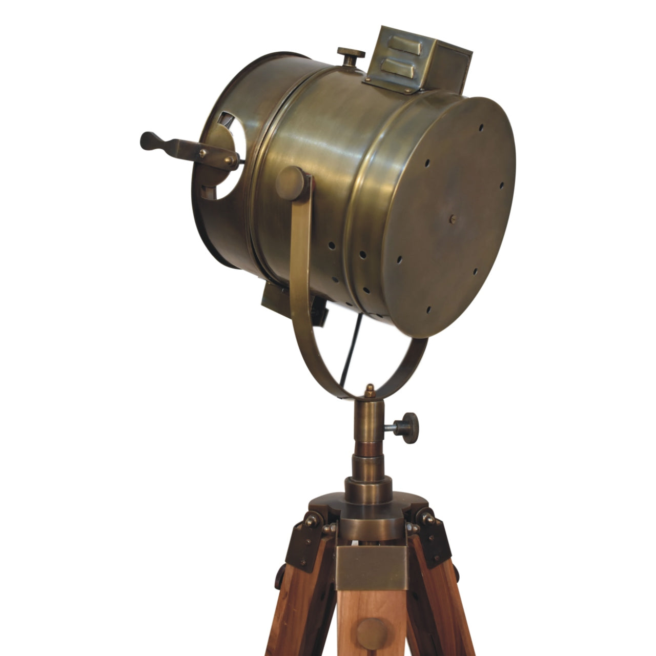 brass antique tripod fold spotlight floor lamp