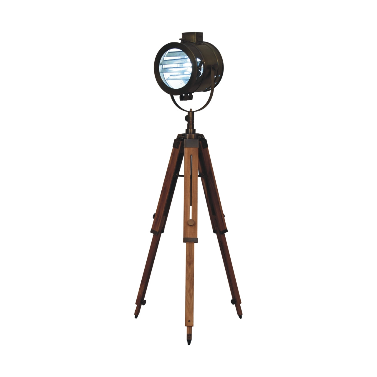 brass antique tripod fold spotlight floor lamp