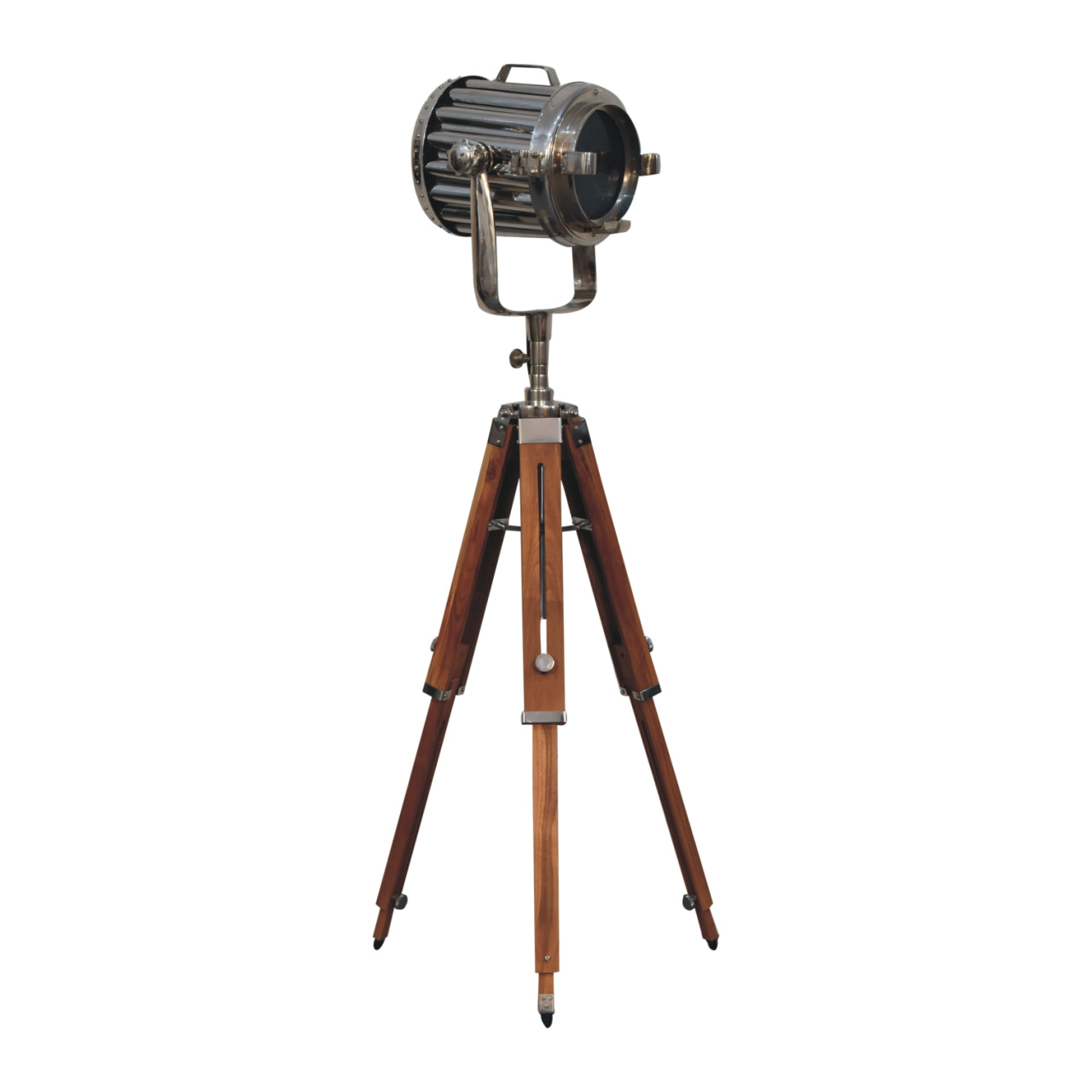netted chrome tripod fold spotlight floor lamp