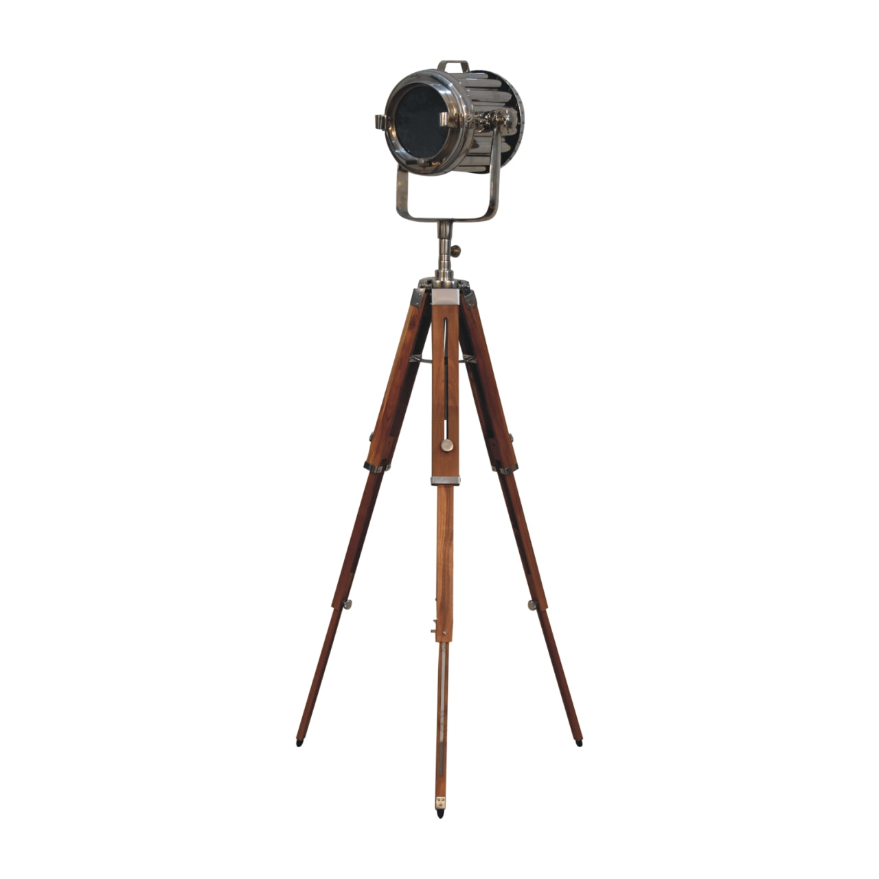 netted chrome tripod fold spotlight floor lamp