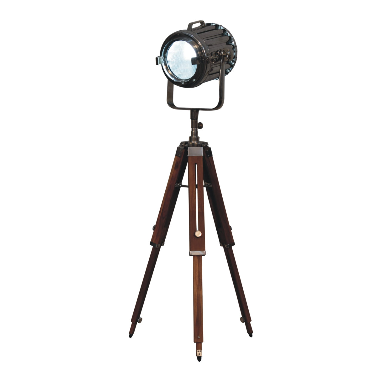 netted chrome tripod fold spotlight floor lamp