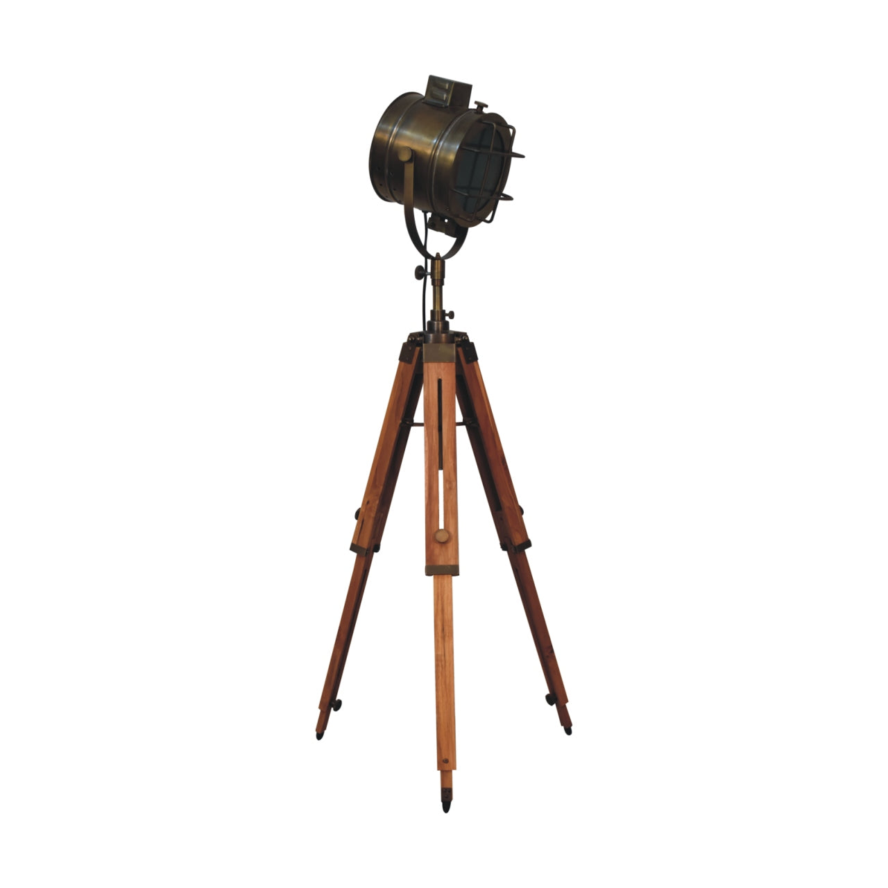 caged brass antique tripod fold spotlight floor lamp