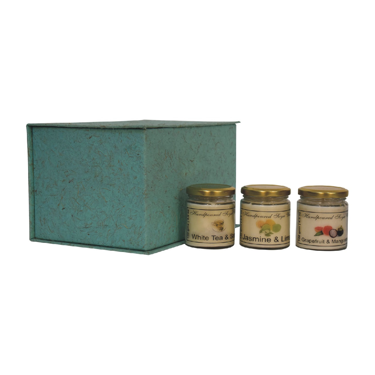 candle gift set of 3 white tea sage jasmine lime grapefuit mangosteen