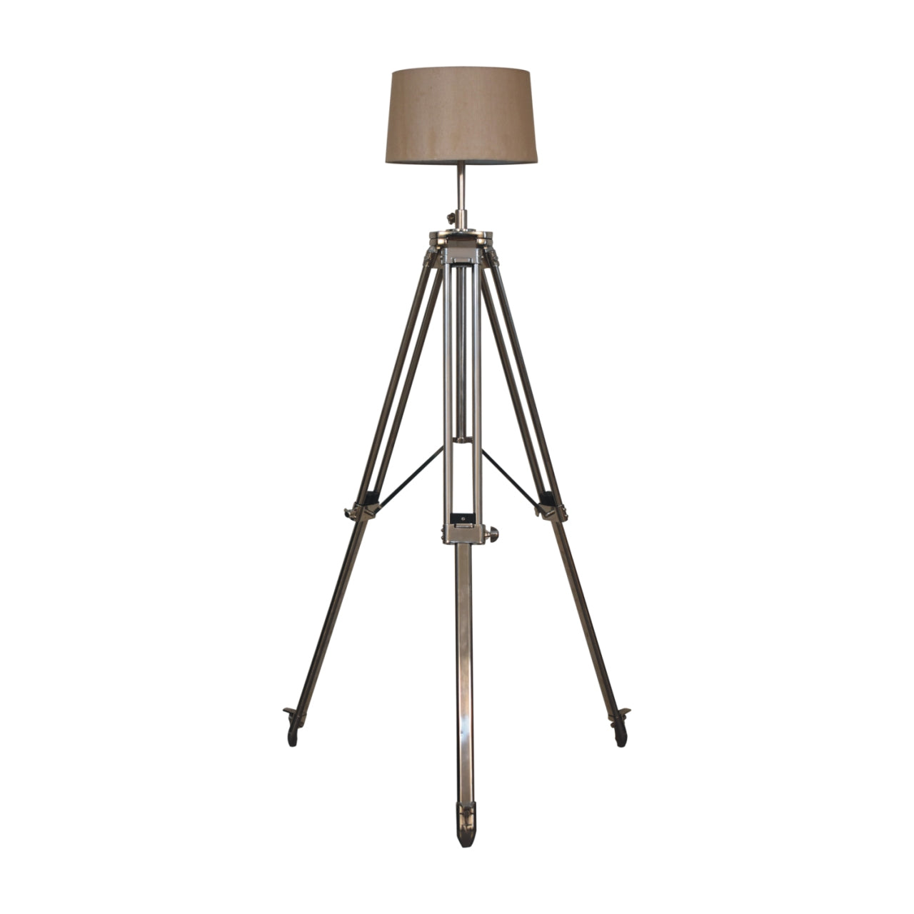 wooden and chrome tripod floor lamp