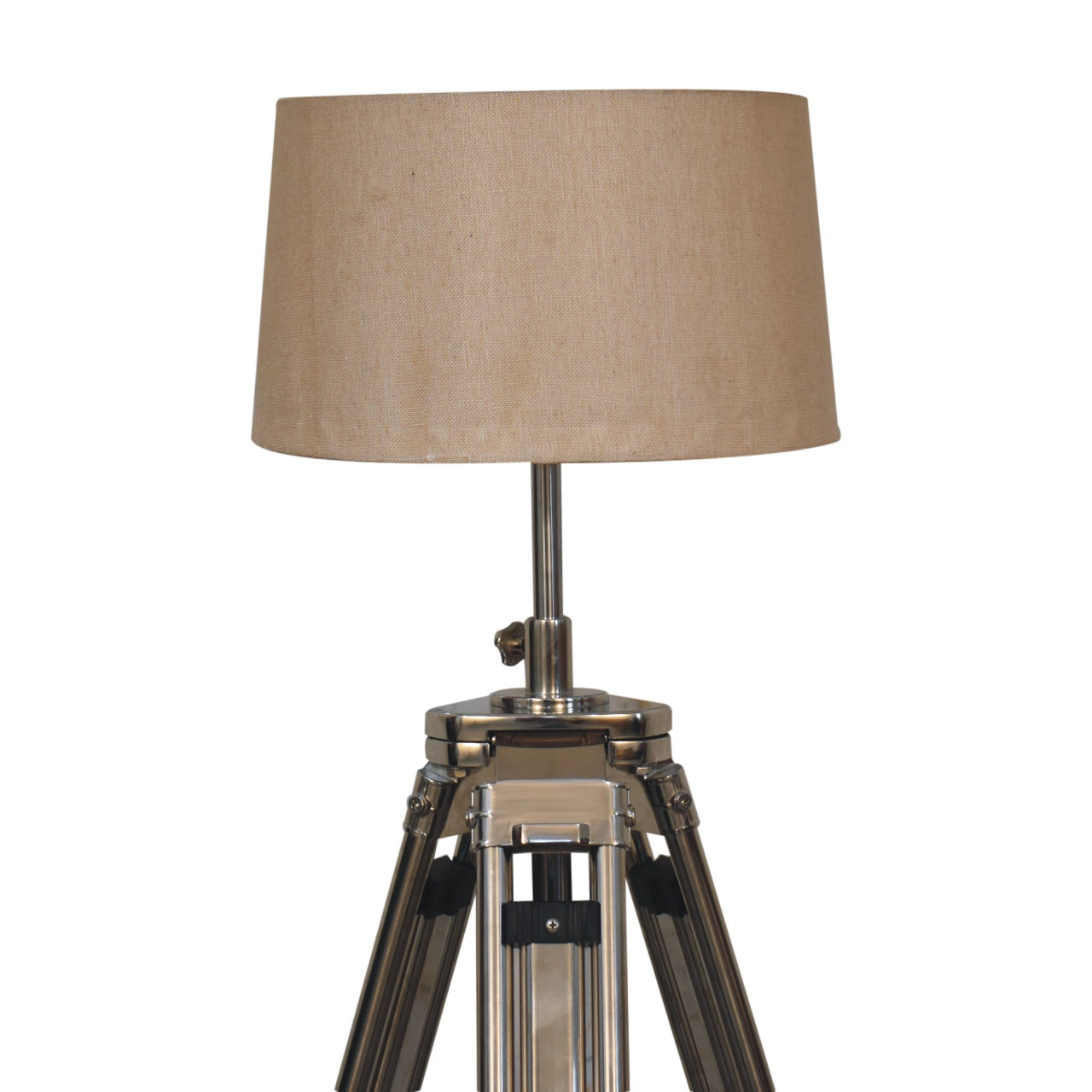 wooden and chrome tripod floor lamp
