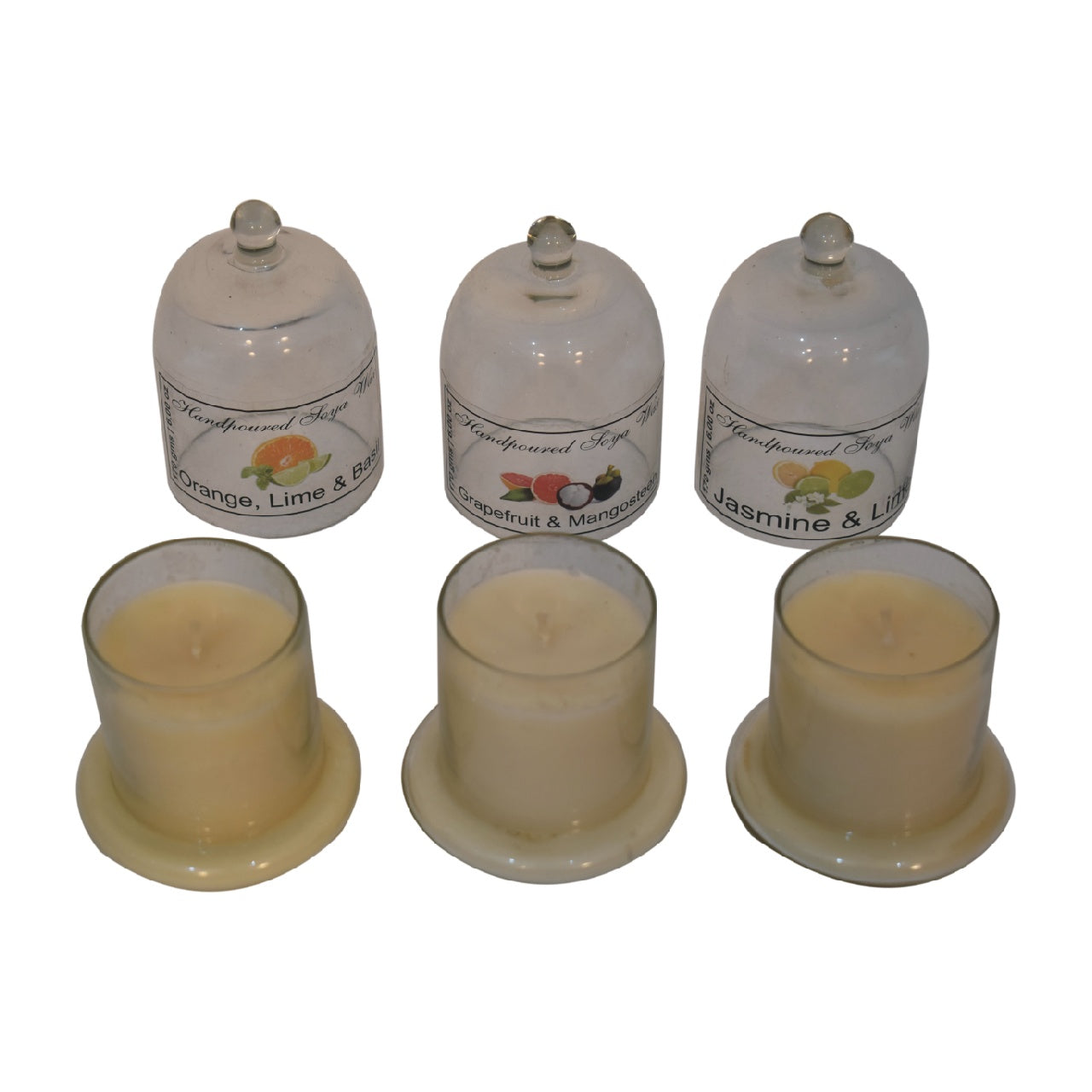 bell jar candle set of 3 orange lime basil grapefruit mangosteen jasmine lime