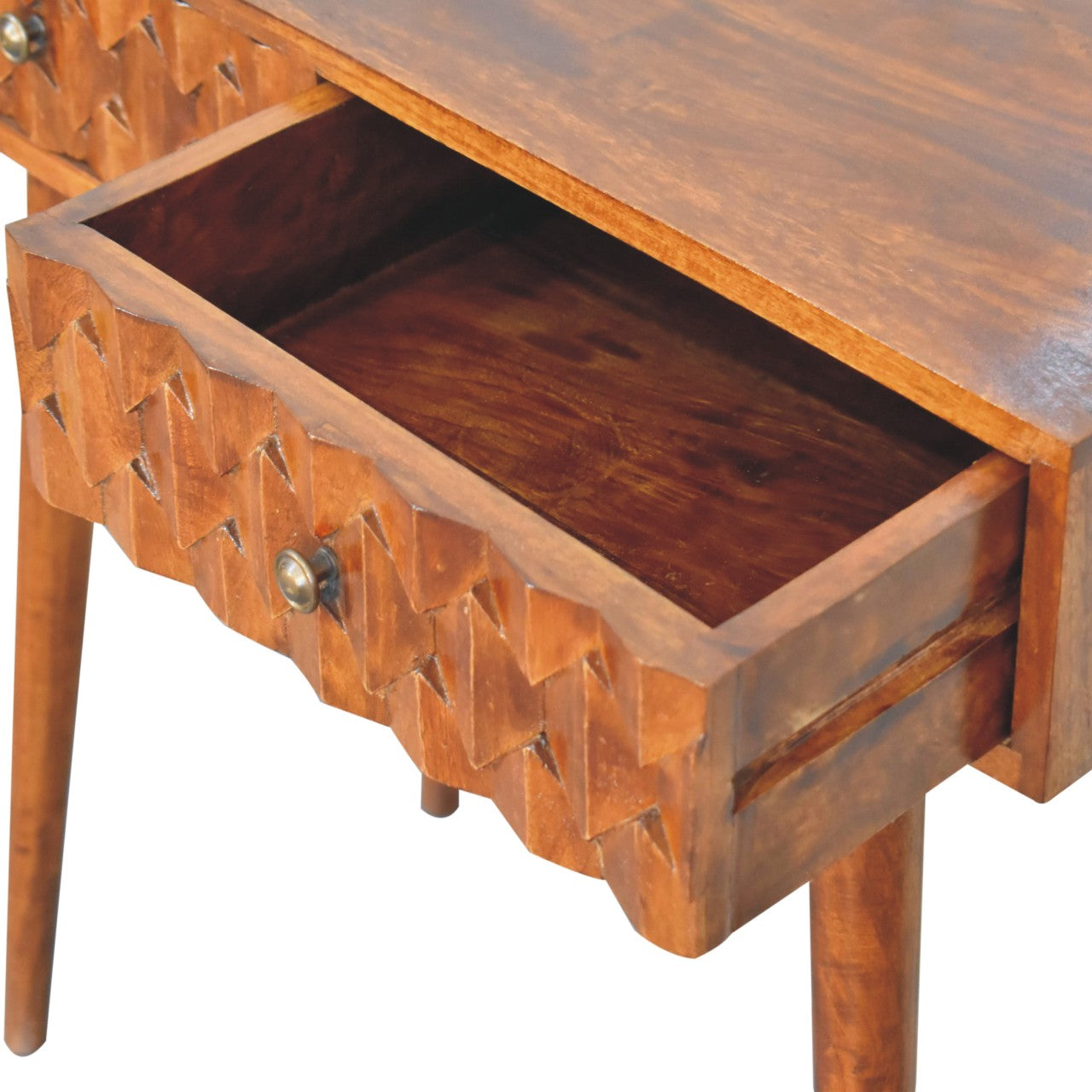 pineapple carved console table in chestnut