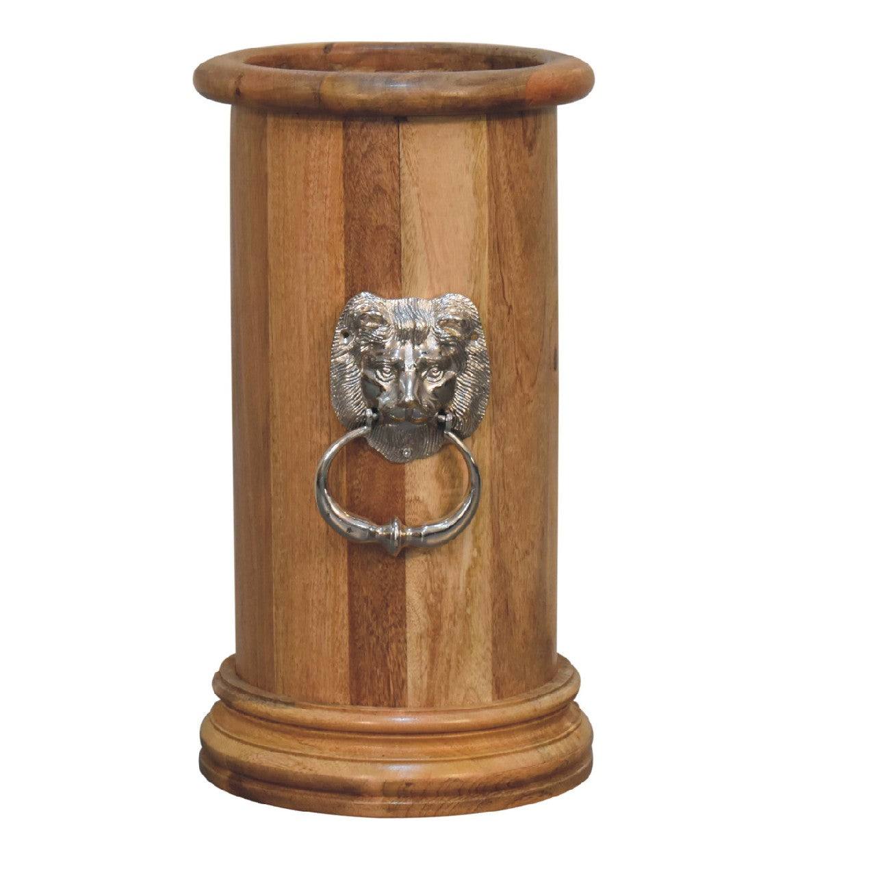 solid wood round umbrella stand with knocker