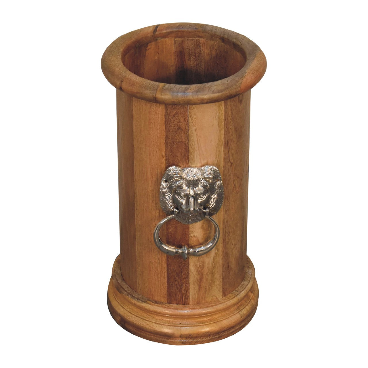 solid wood round umbrella stand with knocker
