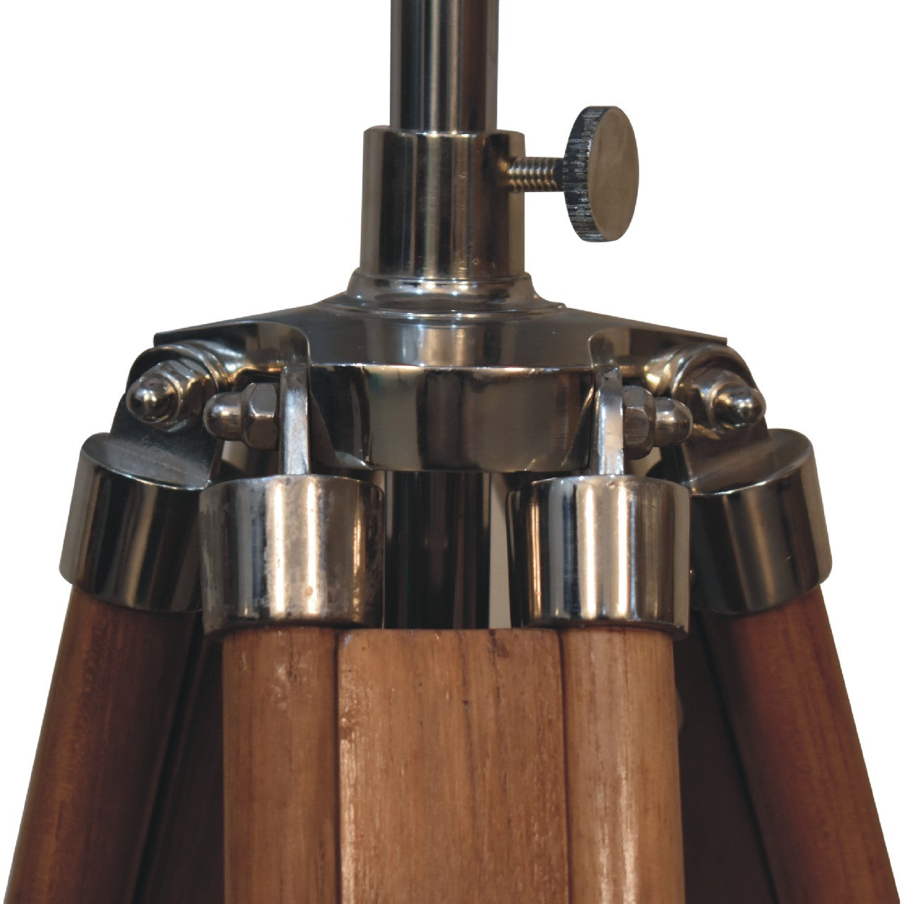 chrome plated and wooden teak floor lamp