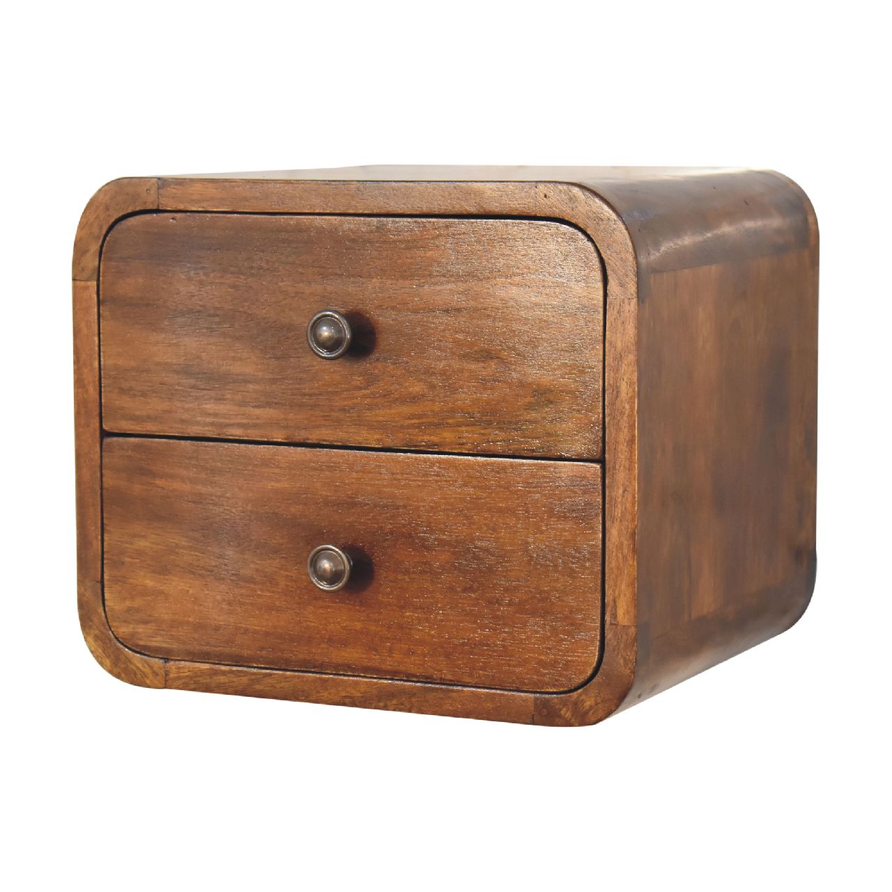 mini curved chestnut wall mounted bedside