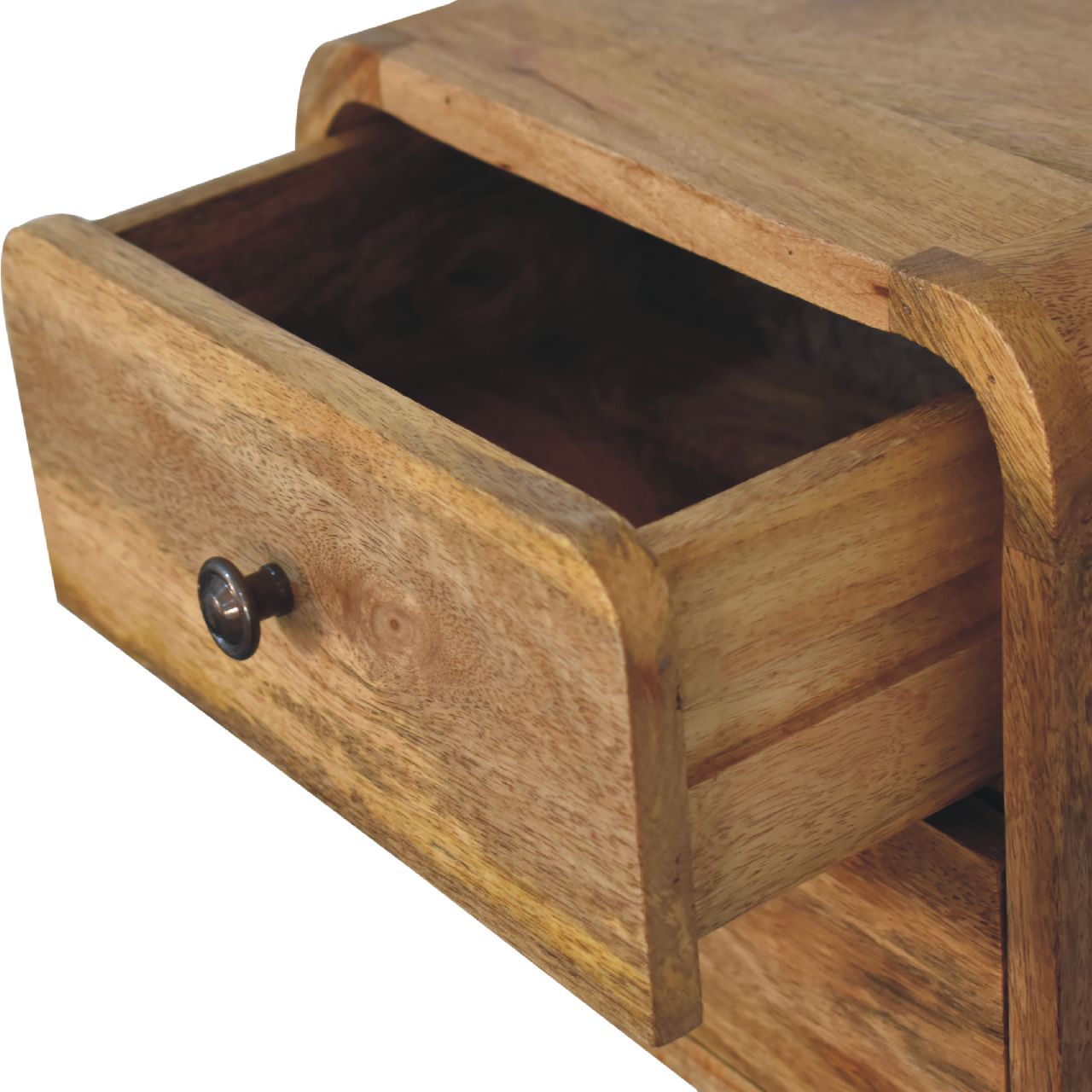 mini curved oak ish wall mounted bedside