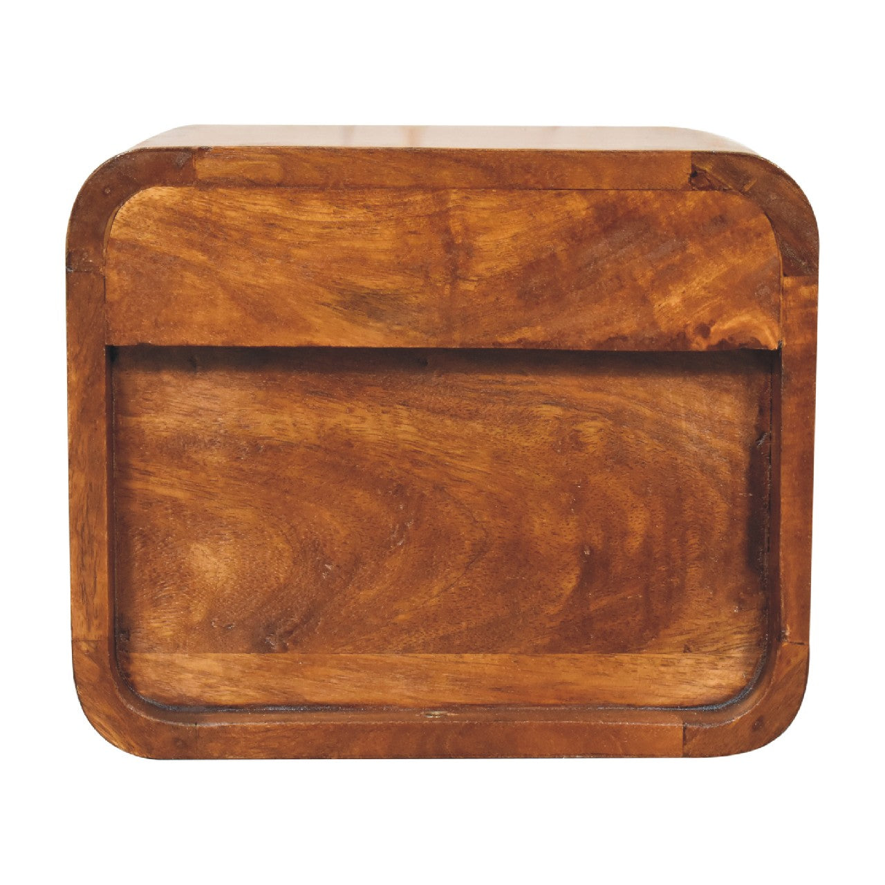 mini curved chestnut wall mounted bedside with open slot