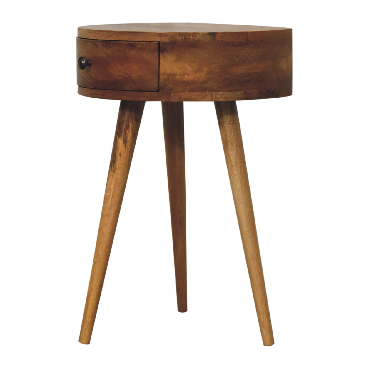 nordic oak ish circular shaped bedside