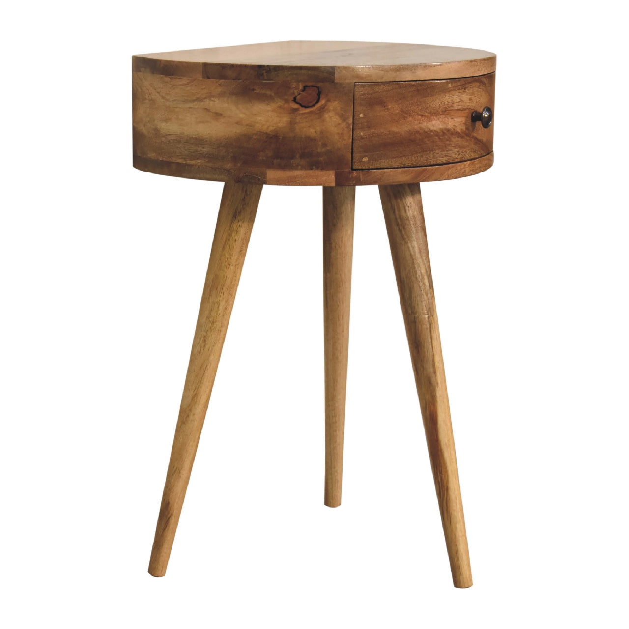 nordic oak ish circular shaped bedside