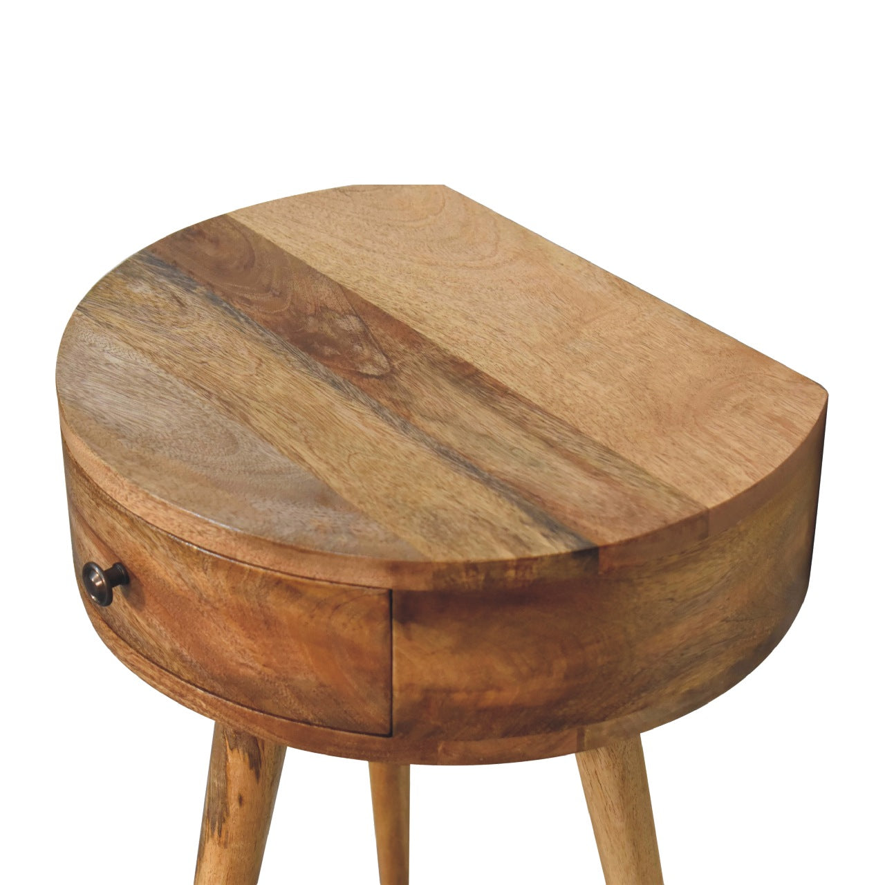 nordic oak ish circular shaped bedside