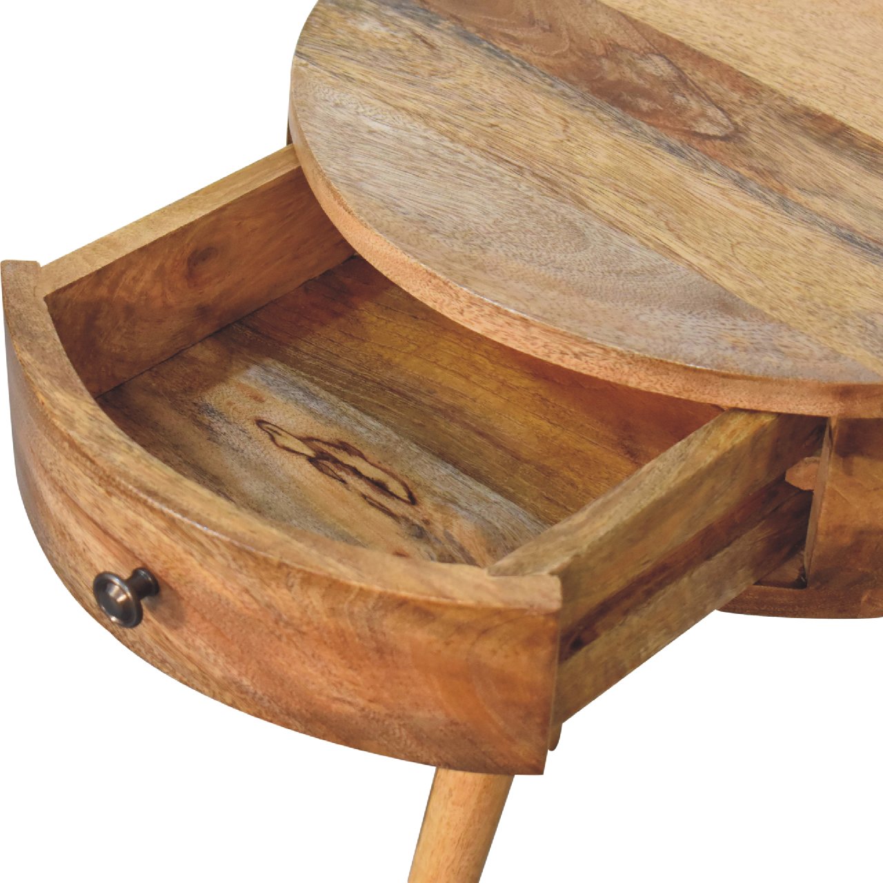 nordic oak ish circular shaped bedside