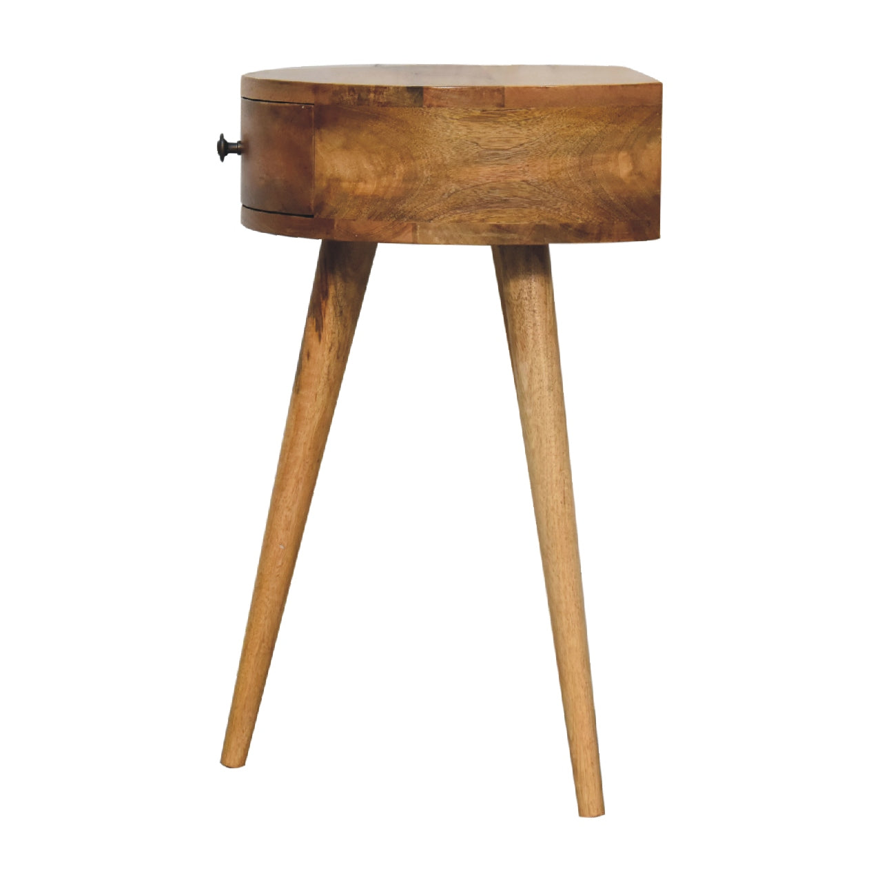 nordic oak ish circular shaped bedside
