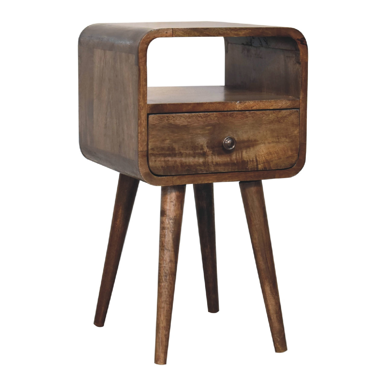 mini curved grey washed bedside with open slot
