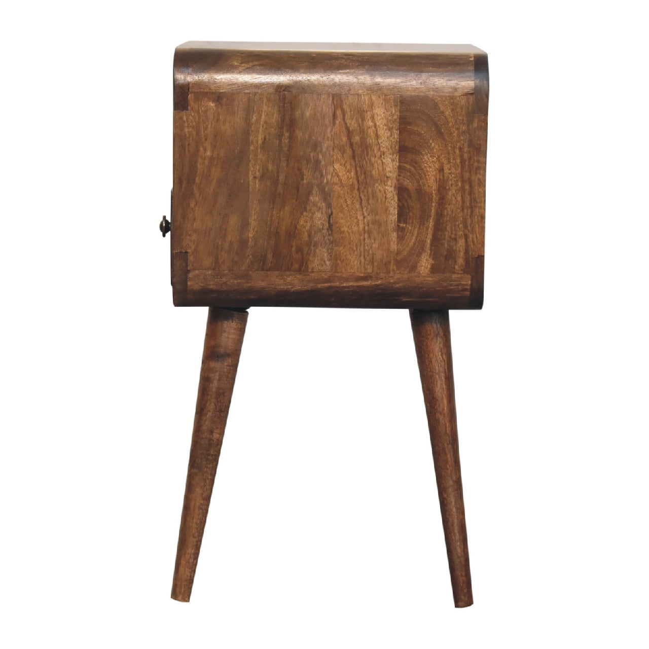 mini curved grey washed bedside with open slot